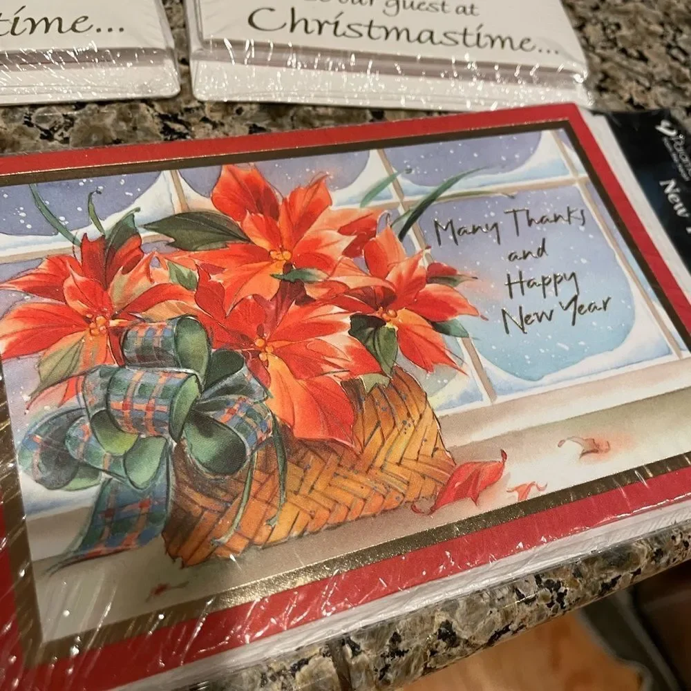 Christmas Party Invites Vintage 3 Sets & 2 Sets of Poinsettia Thank You Cards